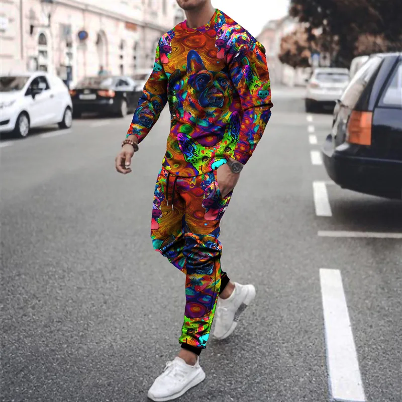 

Autumn Long Sleeve T-shirt Pants 2 Pieces Men's Casual Sports Suits 3D Printed Sportswear Fashion Mens Clothing Suits Sweatshirt