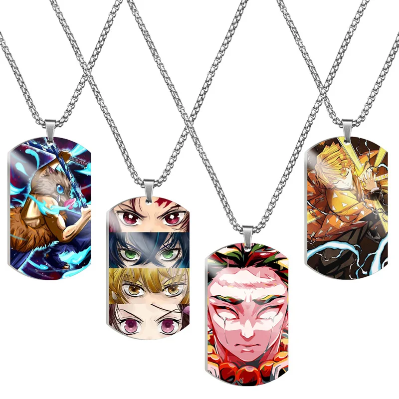 

Anime Demon Slayer Straw Hat Pirates Necklace Sun God Nika Action Figure Wanted Posters Metal Necklaces Pendant Dogtag Toys Gift
