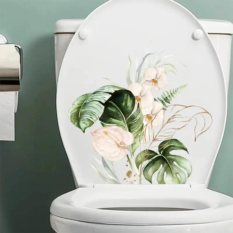 Окрашенные зеленые растения наклейки на унитаз съемная наклейка стену