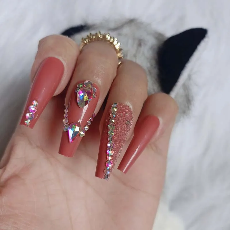 Роскошные ювелирные изделия Длинные накладные ногти в форме балерины