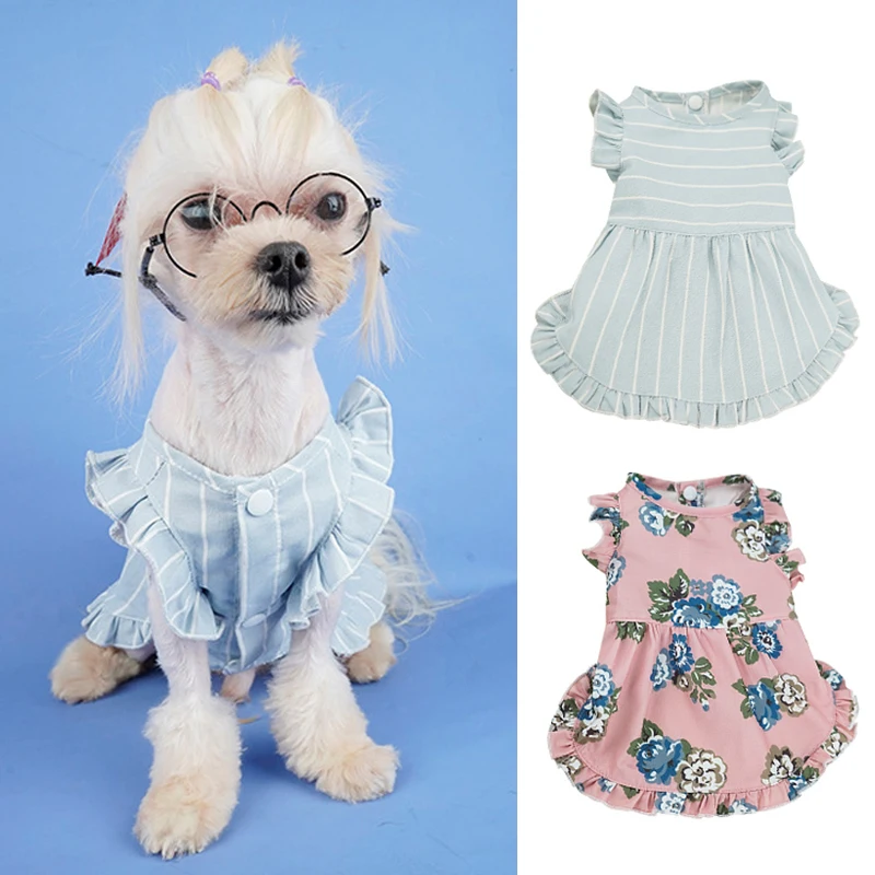 

Christmas Buttons Design Dog Clothing Dog Cat Dress Pet Apparel Cute Skirt Ruffle Sleeves Floral Multicolor Summer Princess