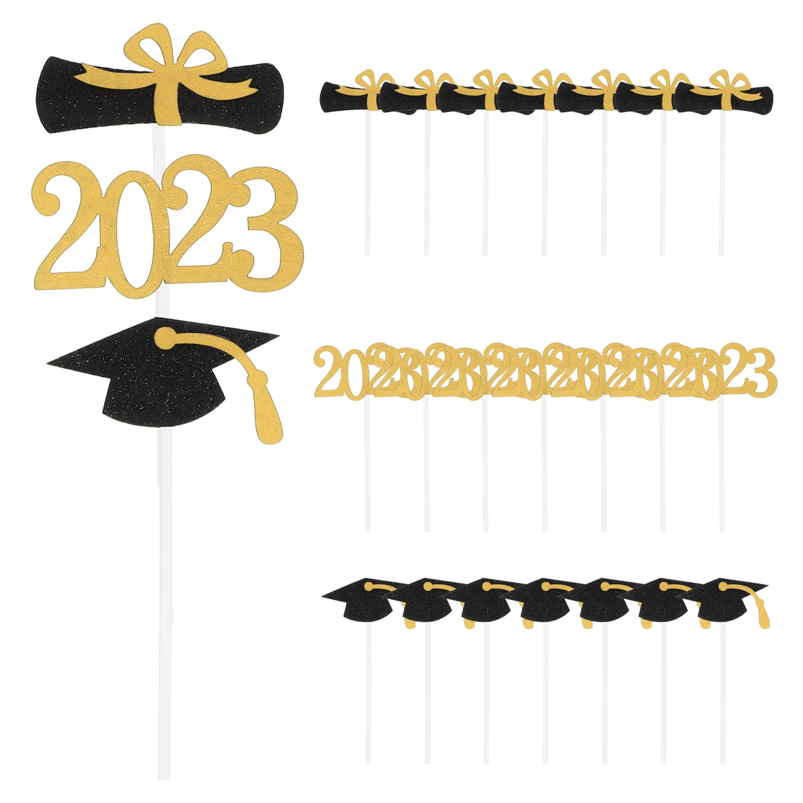 

Graduation Cupcake Picks Topper Decoration Stick Party Class Appetizer Cap Grad Supplies Decors Caps Sticks Decorations Paper