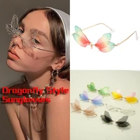 fashion dragonfly sunglasses women men vintage clear ocean lens eyewear auto uv protection sun glasses rimless wave glasses
