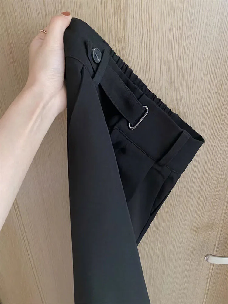 

Брюки женские классические с широкими штанинами, офисные элегантные винтажные повседневные черные брюки с высокой талией, свободные штаны ...