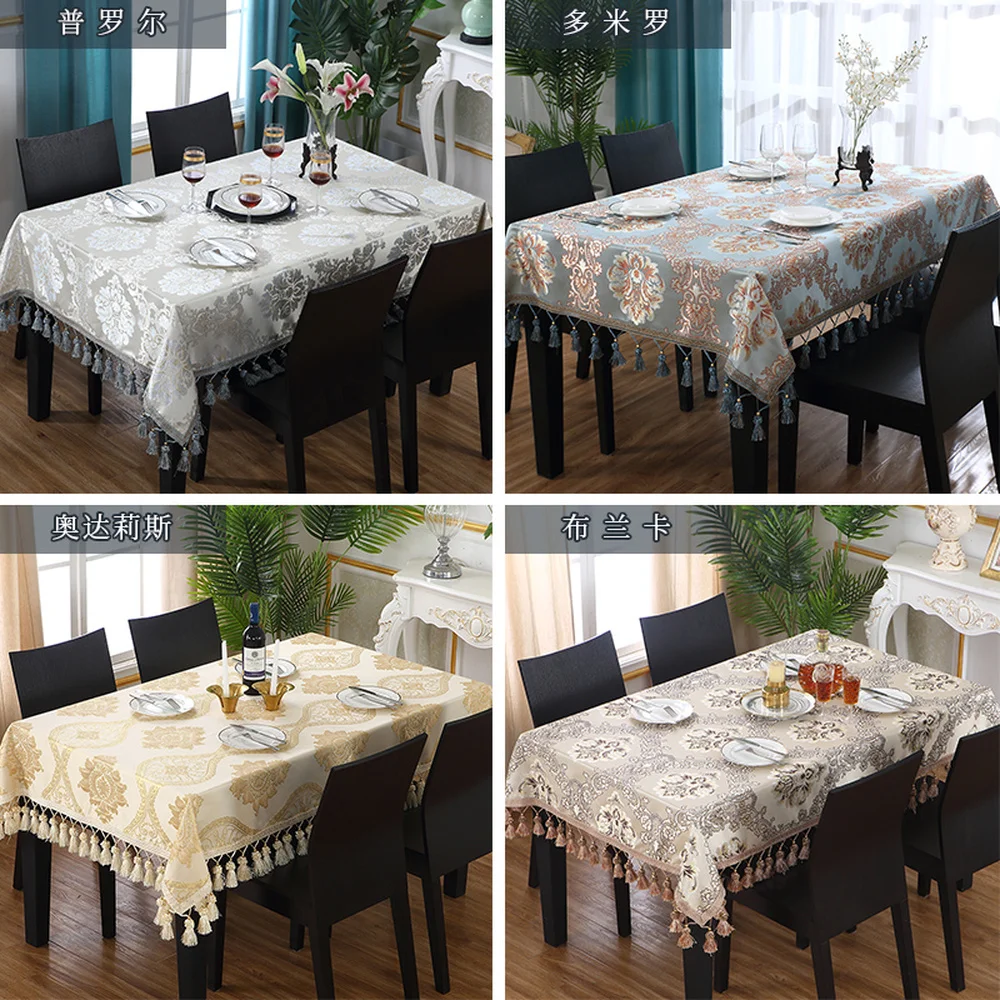 

Tassels Jacquard Embroidered Lace Tablecloth Non-slip Chair Cover Wedding Party Table Cover Advanced European Brussels Decor A1