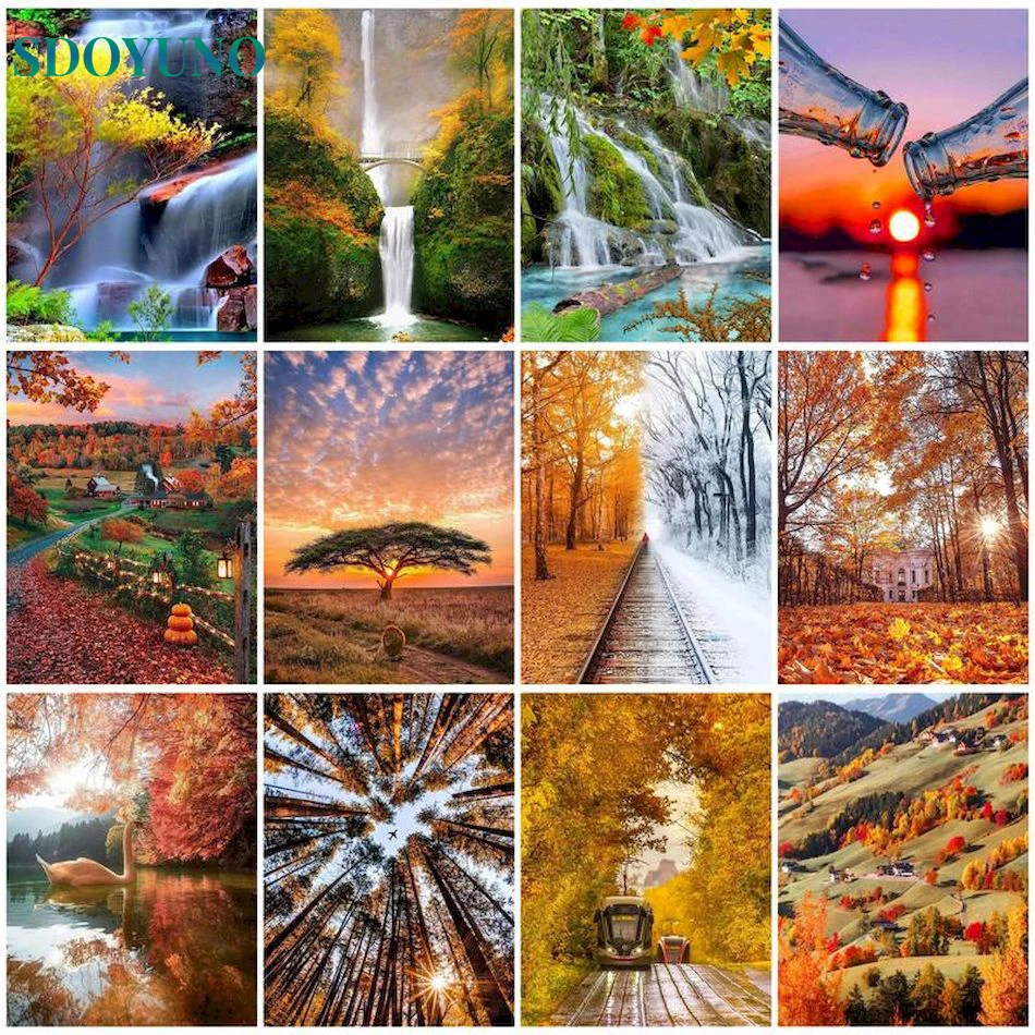 

SDOYUNO DIY Oil Painting By Numbers For Drawing On Canvas With Coloring By Number Paint Waterfall Landscpae Home Decor Gift