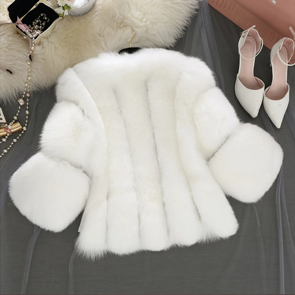 White Pink Faux Fur Coat Winter Warm Elegant Women Fox Fur Coats S-4XL Thick Warm Outerwear 2022 Fake Fur Jacket Chaquetas Mujer