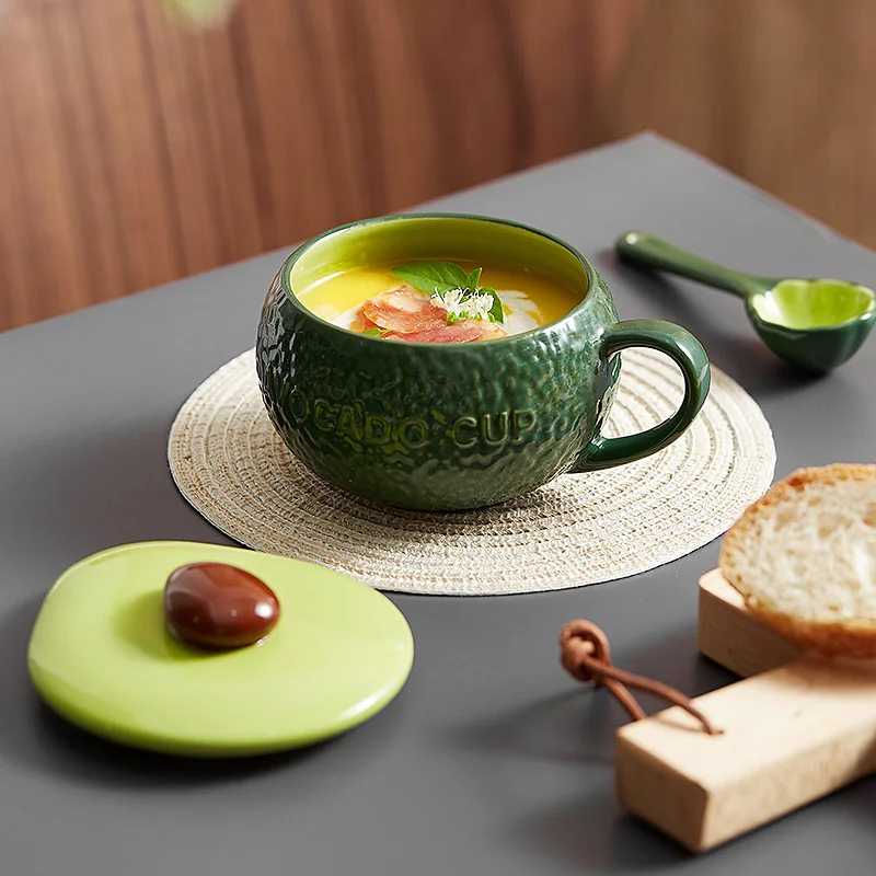

Avocado Green Breakfast Oatmeal Cup Children Cute Microwave Steamed Egg Milk Coffee Cup High Appearance Level Ceramic Water Cup
