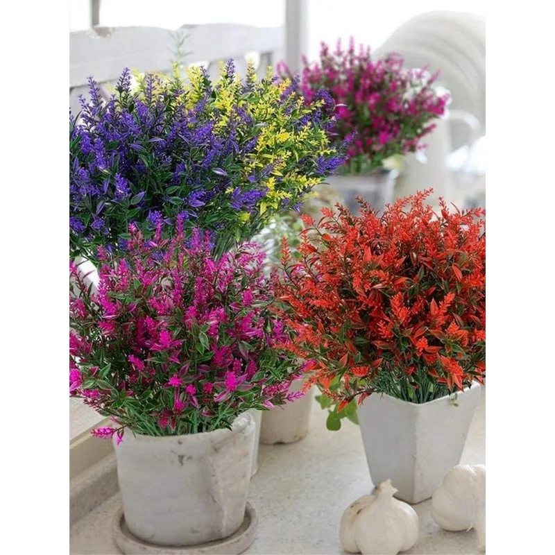 Искусственные цветы лаванды, искусственные цветы, устойчивые к ультрафиолетовому излучению, для подвешивания растений, сада, крыльца, окна, свадебного декора, 8 цветов в упаковке