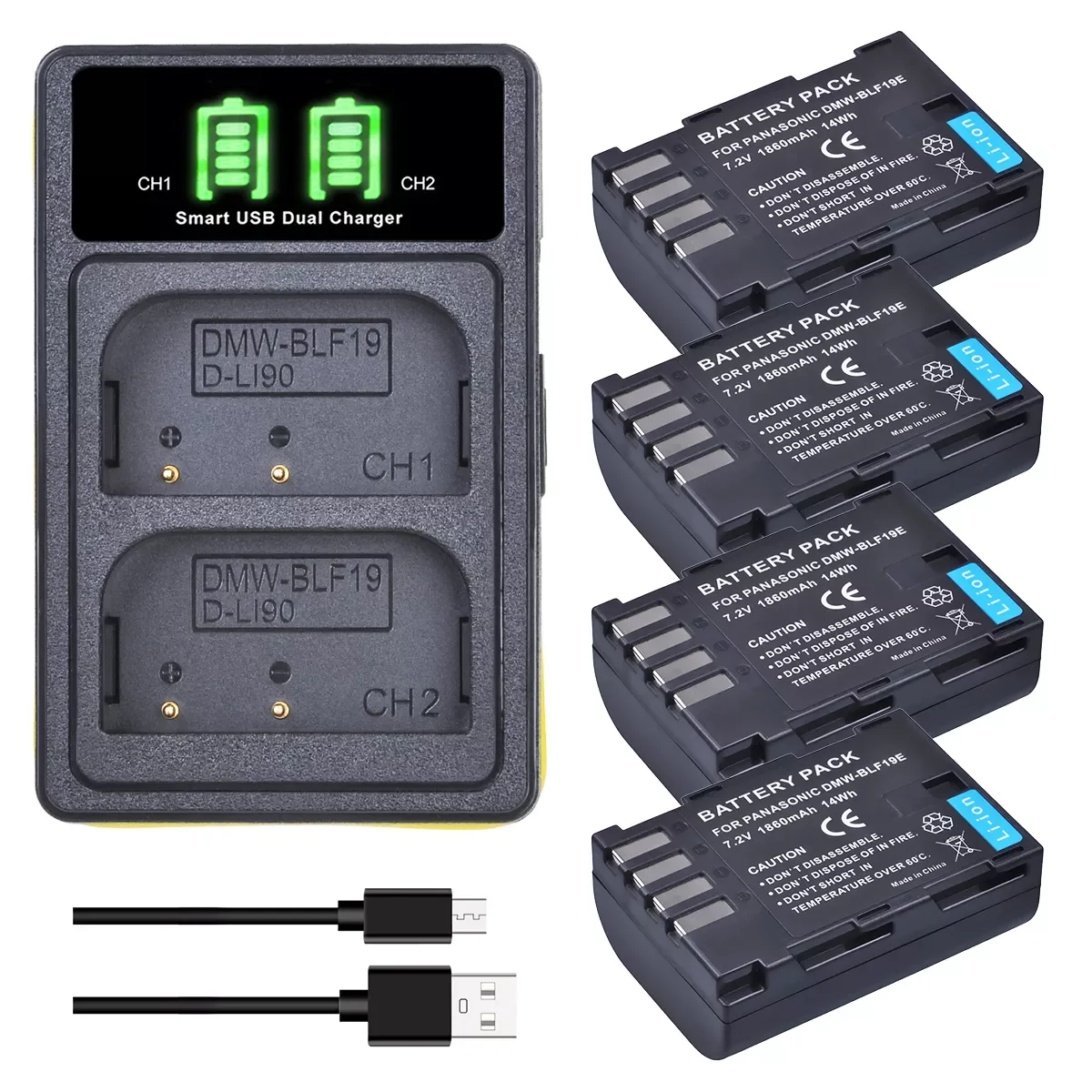 

4Pcs 1860mAh DMW-BLF19E DMW-BLF19 Camera Battery DMW BLF19 BLF19 BLF19E +LCD Dual USB Charger for Panasonic Lumix GH3 GH4 GH5 G9