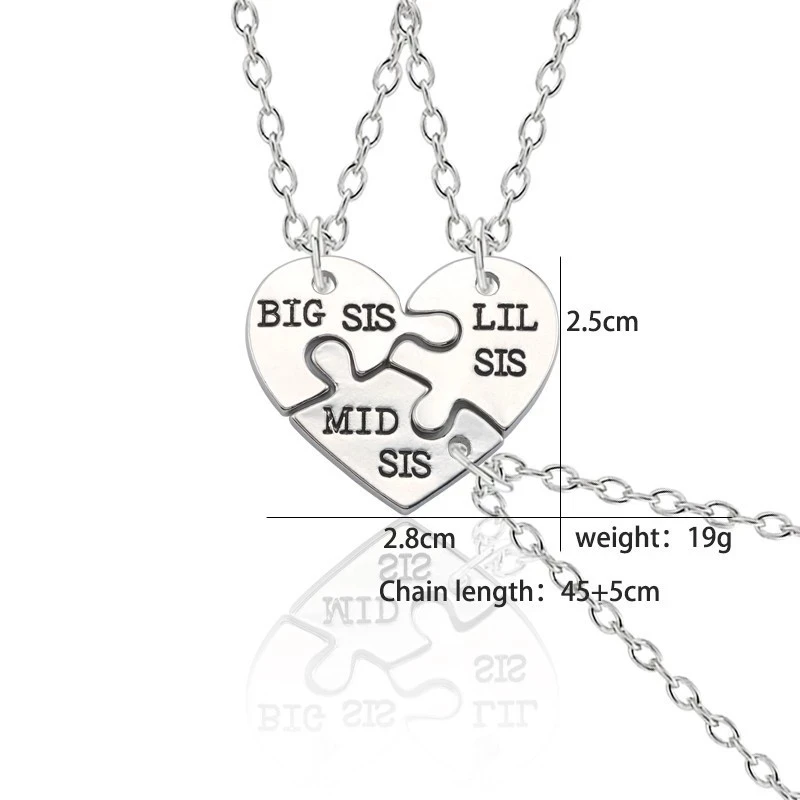 Ожерелья Big Mid Lil Sister 3 шт./компл. из строчек с подвеской в виде сердца семейный