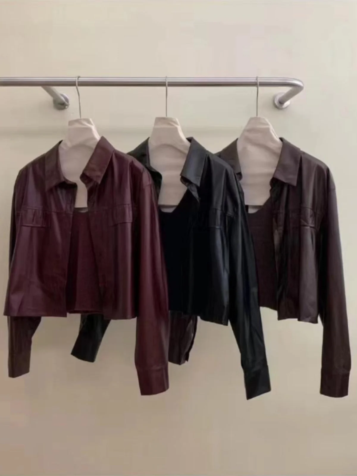 Куртка женская из экокожи с длинным рукавом свободный однобортный Жакет прямого