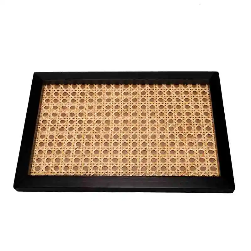 

Плетеный поднос из ротанга в скандинавском стиле для дома, деревянный поднос ручной работы, прямоугольный геометрический орнамент, лоток д...