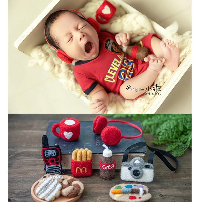 Dvotinst Newborn Baby Photography Props Handmade Wool Mini Creative Prop Chips Headphone Studio Shooting Accessories Photo Props