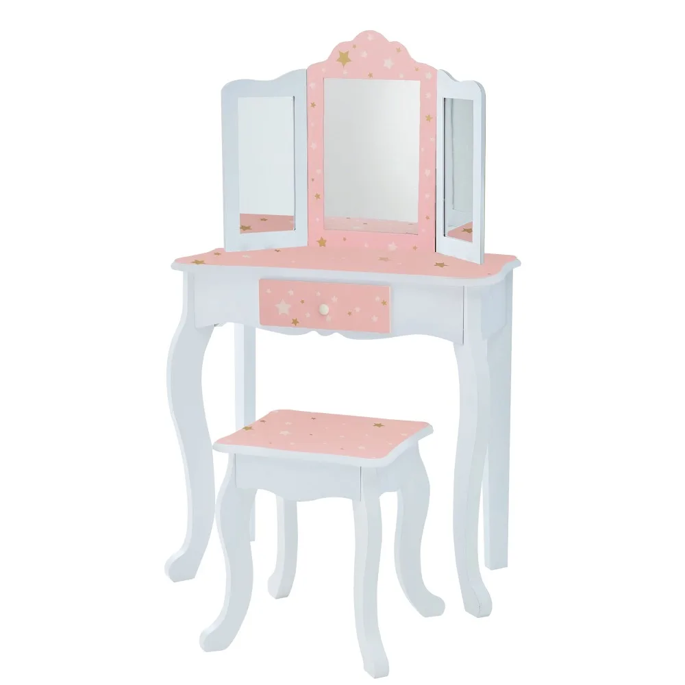 

Dressing Table Set with Mirror Pink Children's Dressing Table Set with Built-in Storage Space Structure Durable