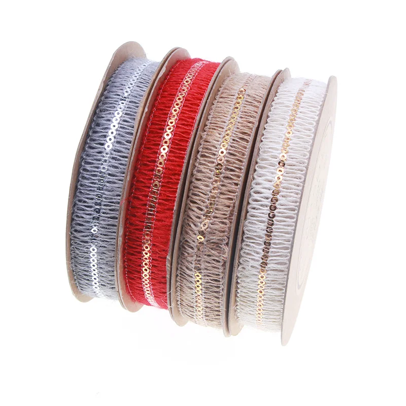 

2cm*10m Jute Sequins ribbon Natural Vintage Jute Rope Cord String Twine Burlap Ribbon Crafts Sewing DIY Jute Hemp Wedding Party