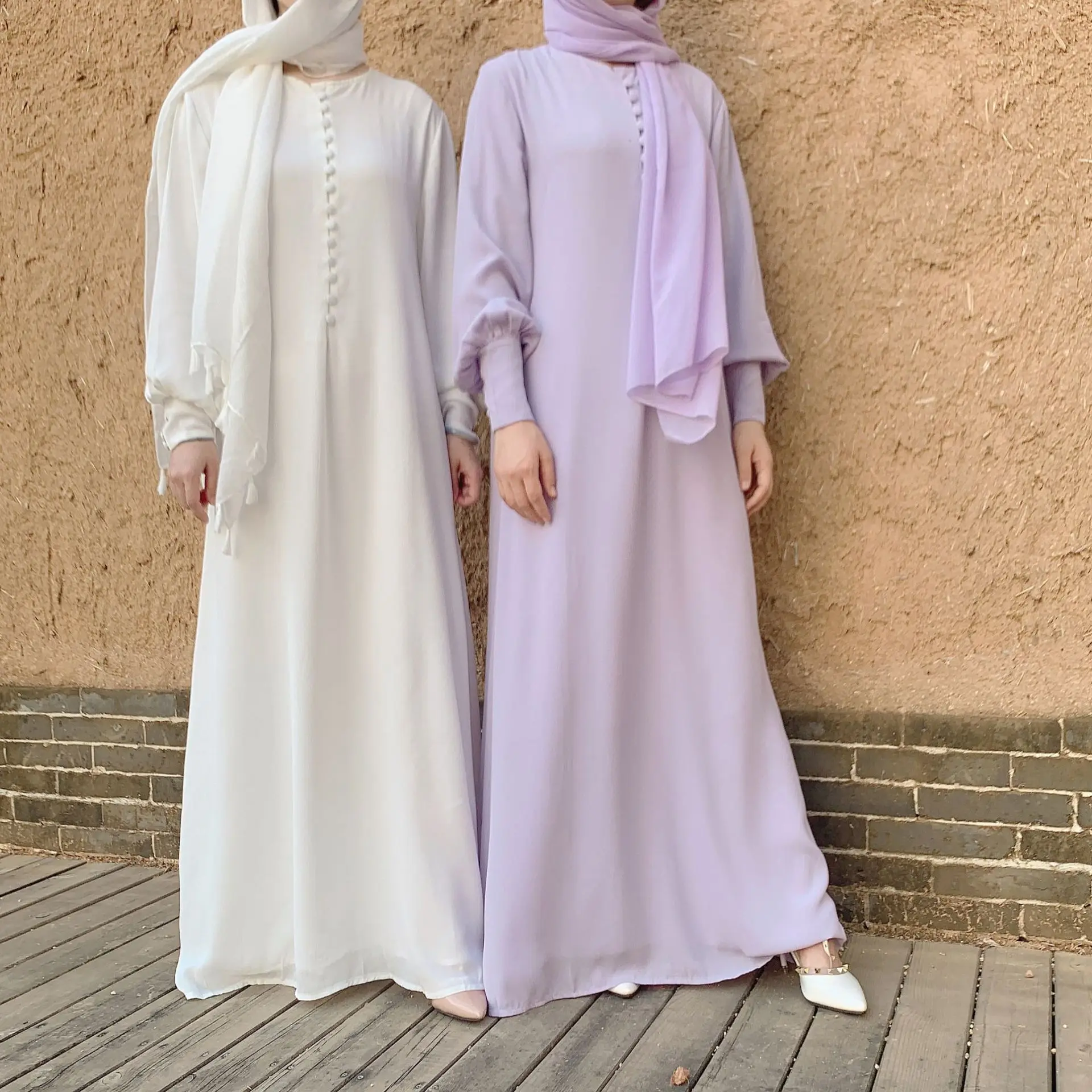 

Eid Mubarak Ramadan Chiffon Kaftan Abaya Dubai Turkey Islam Pakistan Muslim Dress for Women Robe Arabe Longue Djellaba Femme