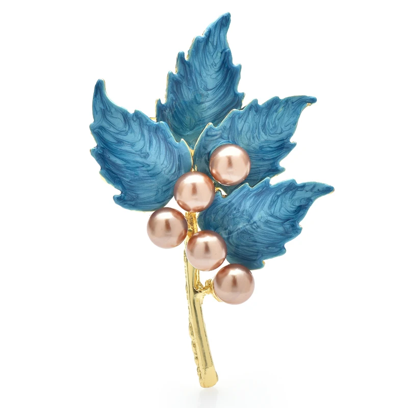 

Wuli&baby Pearl Leaf Brooches For Women Unisex 2-color Enamel Maple Party Office Brooch Pin Gifts