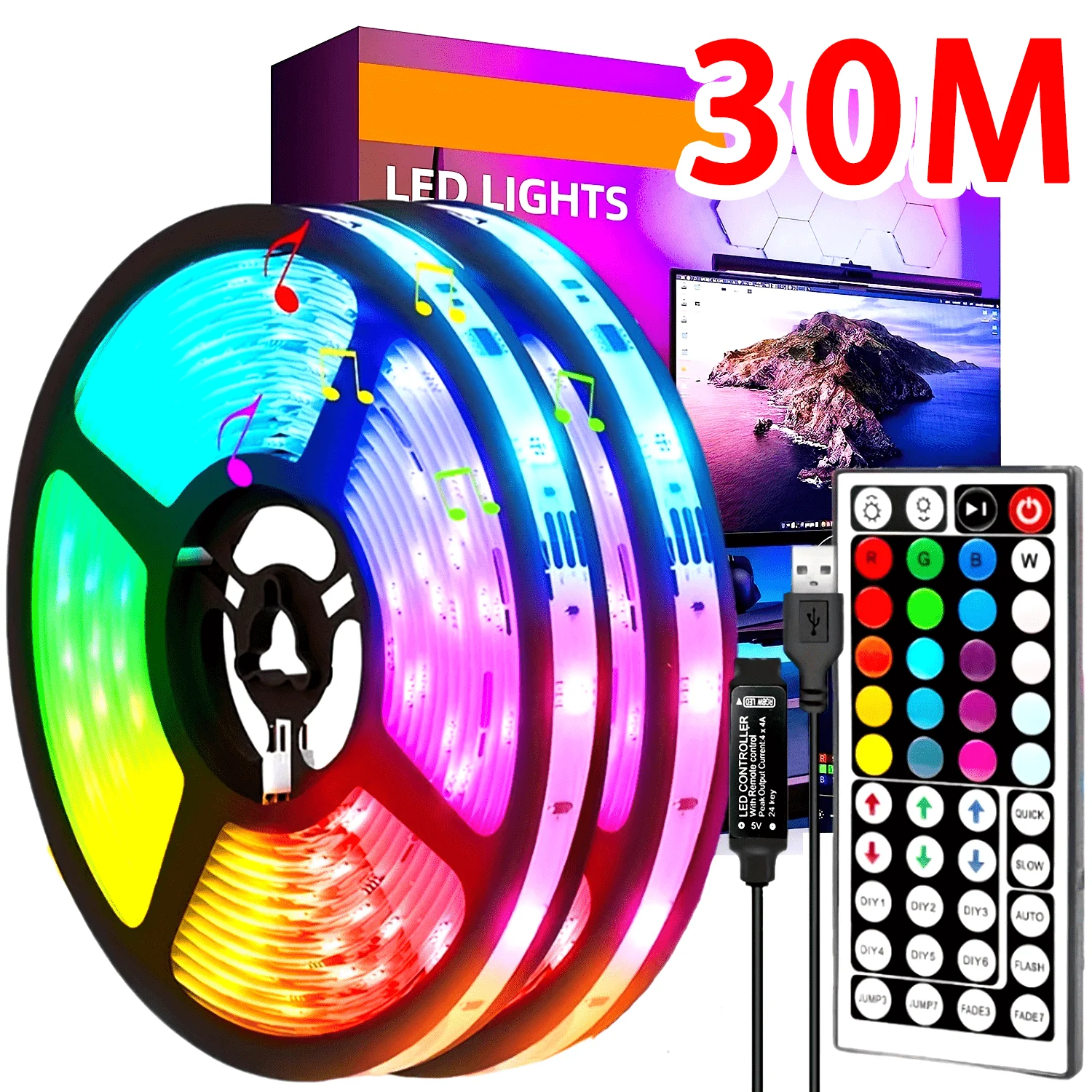 תאורת רצועת LED בעלת שליטה באמצעות אפליקציה, סרט IR בלוטות' RGB IR לחדר השינה ולסלון, תאורת רקע לטלוויזיה עם שלט רחוק