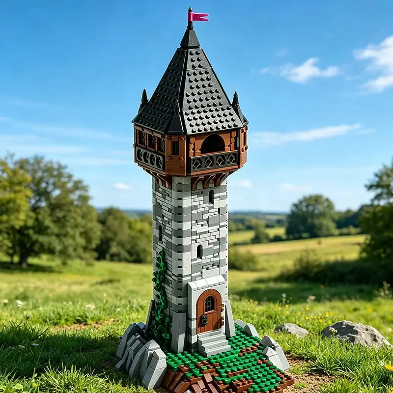 Фото Конструктор MOC: Средневековая башня-замок, набор для сборки из мелких деталей, архитектурная модель для расширения сцены, 1773 детали №5