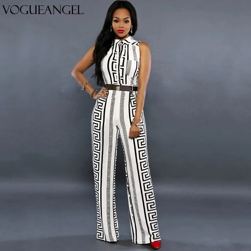 Женский комбинезон без рукавов с геометрическим принтом и V-образным вырезом