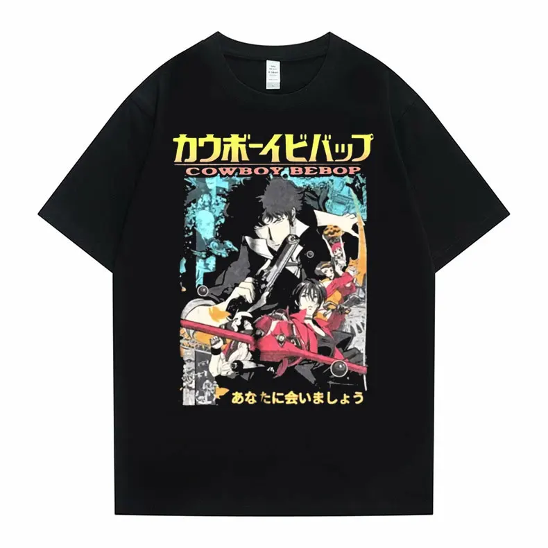 

Classic Retro Cartoon Manga Tshirt Men Women Fashion T-shirts Japanese Anime Cowboy Bebop Spike Spiegel Faye Valentine T Shirt