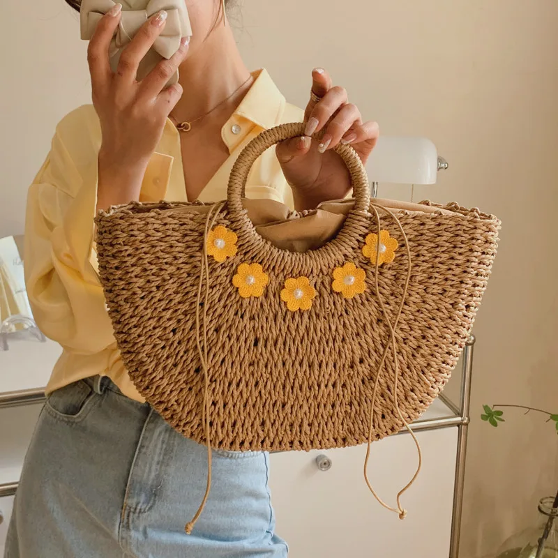 

Big Size Weave Handbags for Women Straw Woven Tote Bag Rattan Manufacture Shopper Bag Large Capacity Casual Designer Ladies Bag