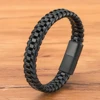 Black Leather Men Bracelets Punk Style 1