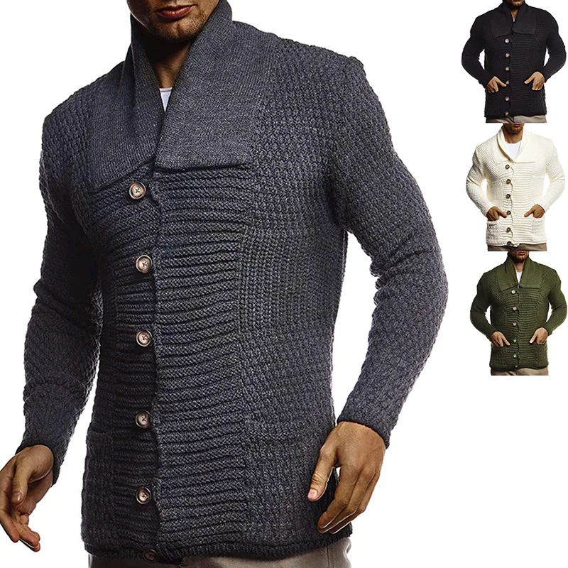 Outono e Inverno Europeu e Americano Cabolsa de Malha Agradável Camisola Masculina Sólida Manga Comprida Cardigan Pop Cor