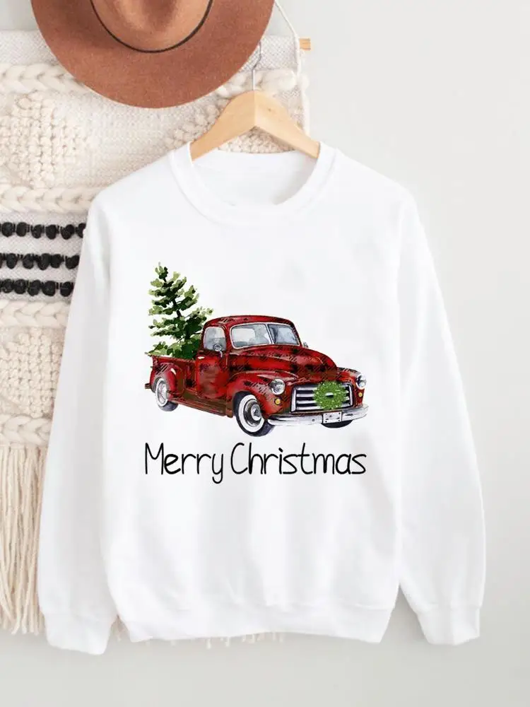 

Merry Christmas Clothing O-neck Pullovers Women Watercolor Printed Truck Tree Trend Fashion Printing Female Graphic Sweatshirts