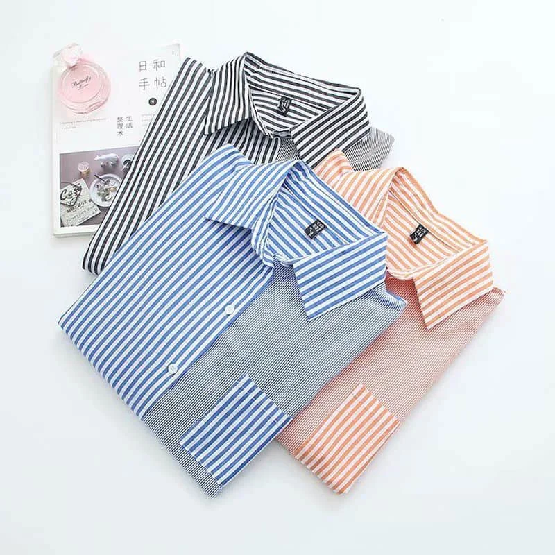 Женская винтажная рубашка-поло в полоску с длинным рукавом