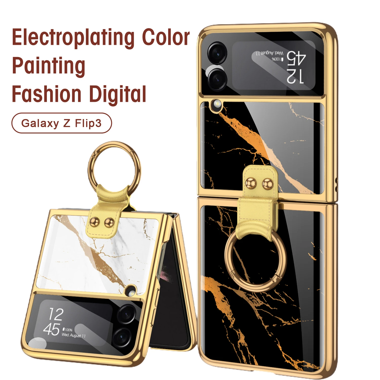 

GKK Plating Tempered Glass Case For Galaxy Z Flip Fold 3 2 Case Painted Ring Stand Glass Cover For Samsung Galaxy Z Flip3 Fold3