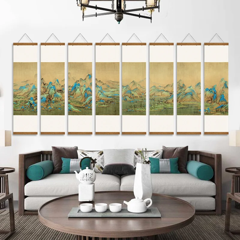 

Chinese Style Ink Painting Alpine Canvas Decorative Painting Bedroom Living Room Wall Art Posters Solid Wood Scroll Paintings
