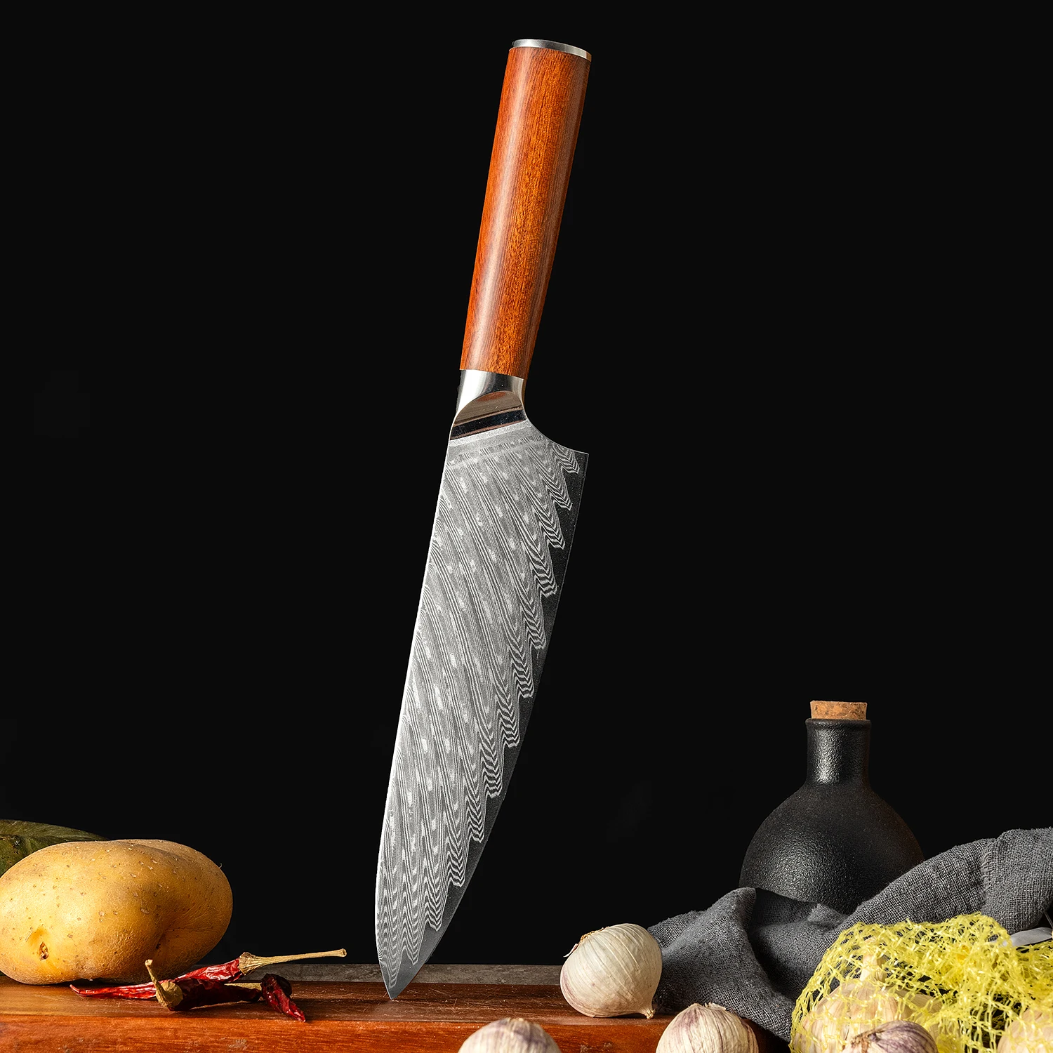 8-дюймовый нож шеф-повара с деревянной ручкой 67 слоев дамасская стальная лезвие