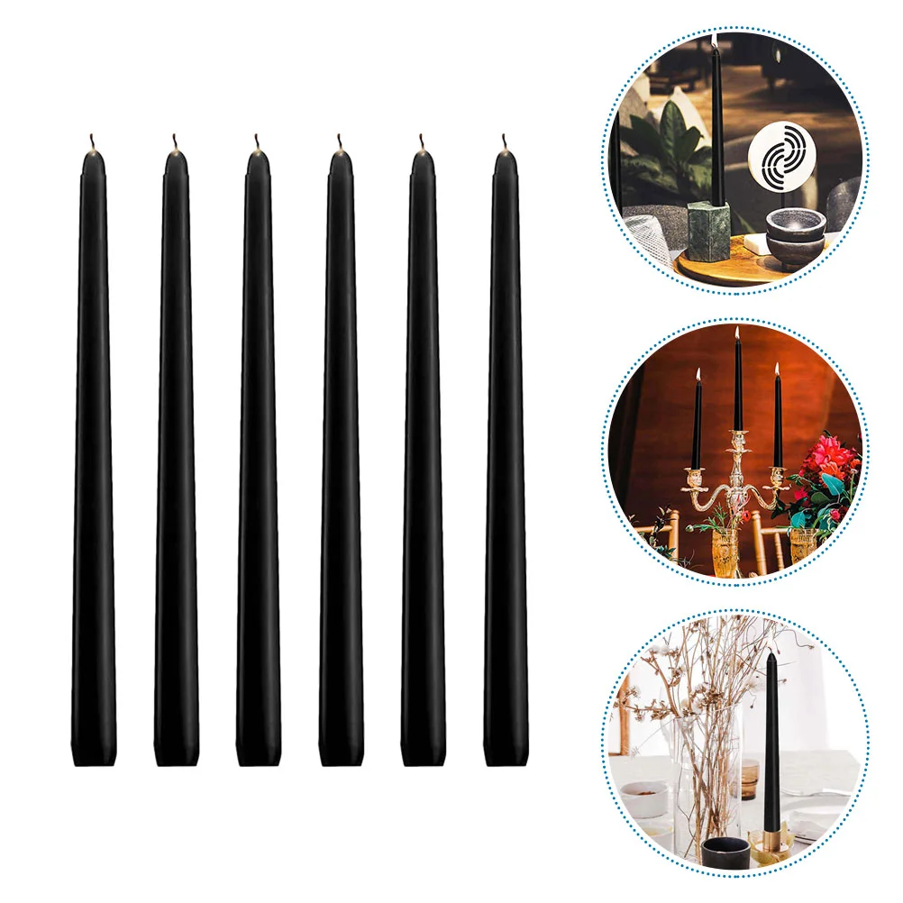 

6Pcs Taper Dinner Table Decorative Paraffin Wedding Dinner Candles Decoration Black