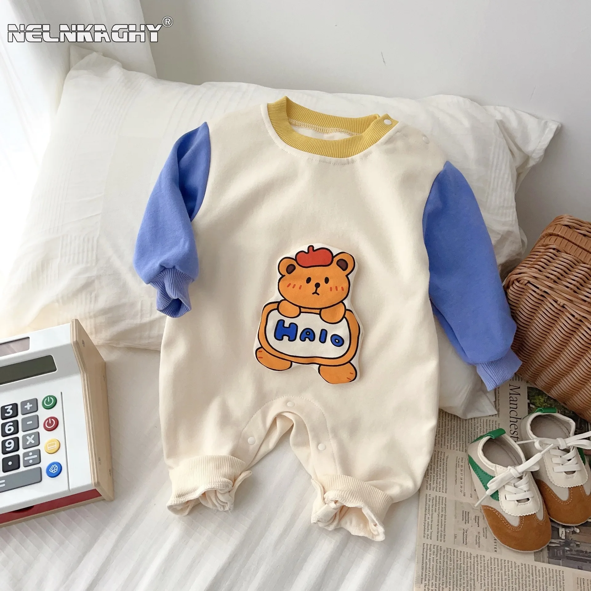 

2023 Autumn New In Infant Kids Color Blocking Full Sleeve 3D Cartoon Bear One-piece Newborn Baby Jumpsuits Toddler Romper 0-24M