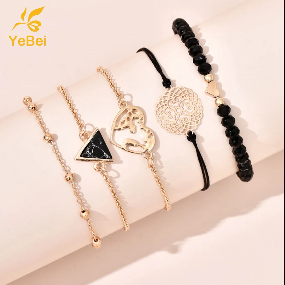 

5PCS Trendy Woman Jewelry 2022 Bracelet for Women Girls Beaded Bracelet Black Jewelry Sets Couples Gifts Free Shipping Items