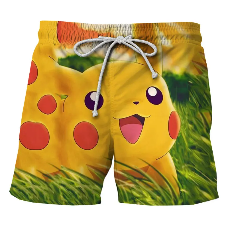

Men's Fitness Shorts Beach Pants Basketball Training Pants Cute Pikachu Print Outdoor Sports Pants Mesh Breathable