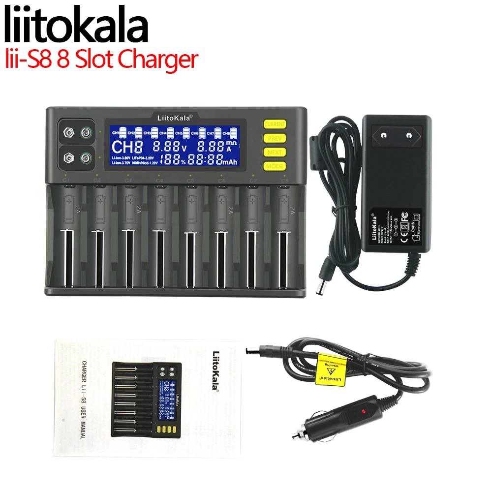 

LiitoKala Lii-S8 Lii-PD4 Li-ion 3.7V NiMH 1.2V Li-FePO4 3.2V IMR 3.8V For 18650 26650 21700 26700 18350 AA AAA Battery Charger