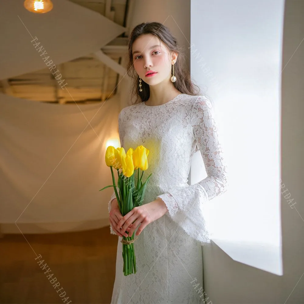 Мягкое кружевное зимнее свадебное платье O Ncek с длинными рукавами и скользящим