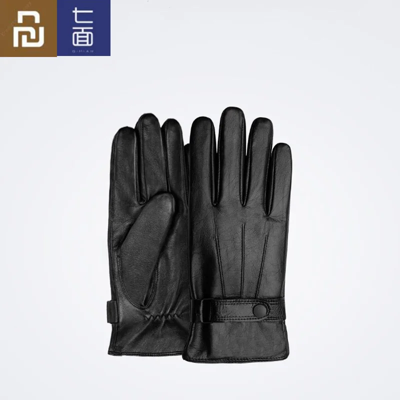 

Youpin Qimian Waterproof Spanish Raw Soft Leather Lambskin Touch Screen Finger Gloves Warm Winter For Women Man Drive Перчатки