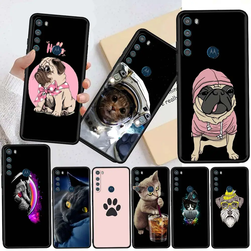 

Cute Cat Dog Cases For Motorola One Fusion G30 G9 Play G8 Power Lite E6s G Stylus Edge 20 Pro Black TPU Phone Shell