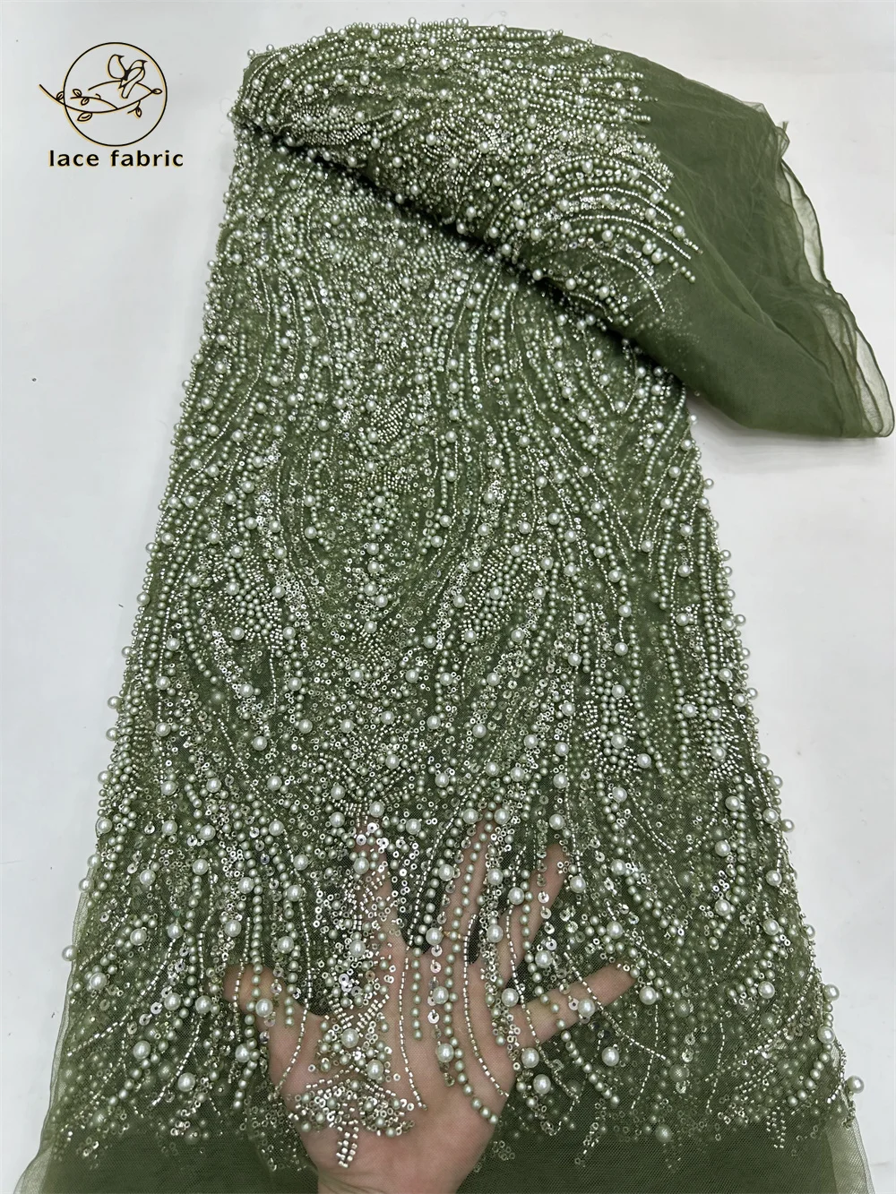 Зеленые африканские блестки кружевные бусины ткань 2024 высокого стандарта