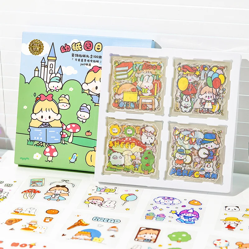 

100PCS/LOT Wonderful Life Cartoon PVC Sticky Stickers Set 75*75mm Creative School Office Decoration Stationery Gift