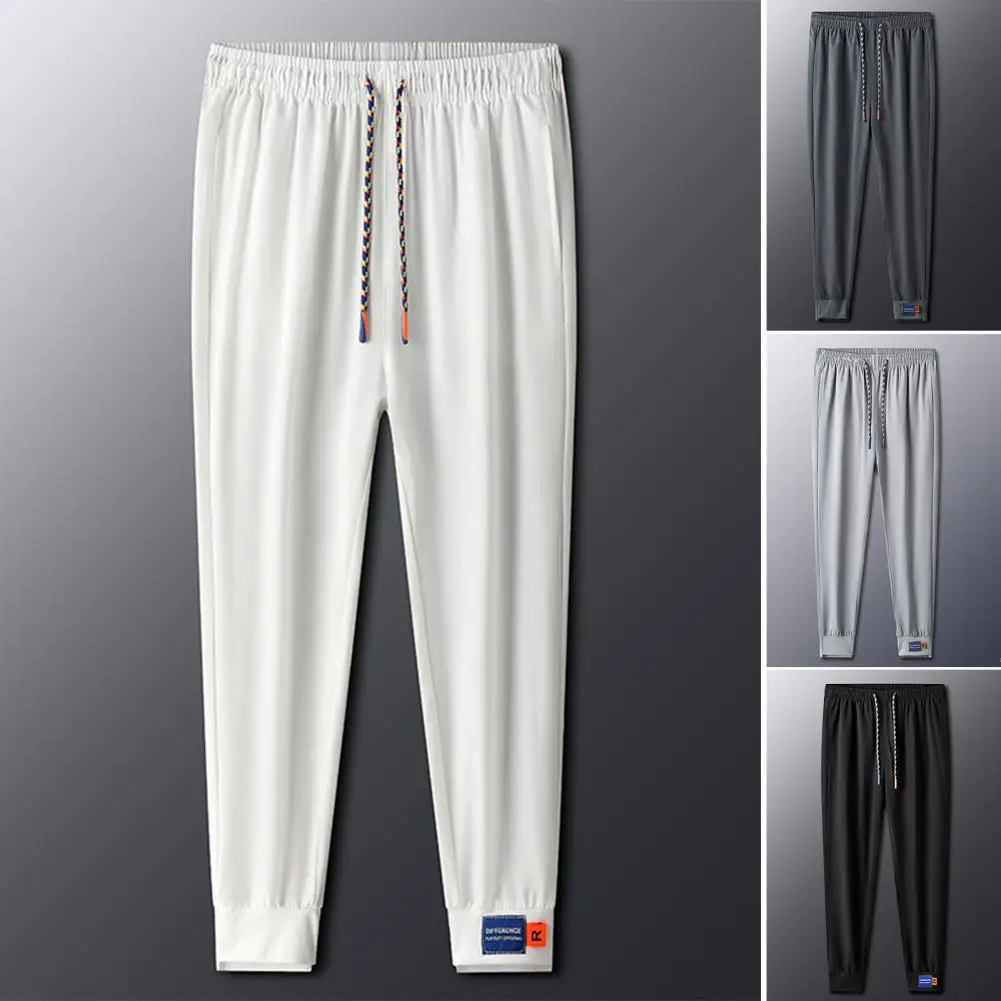 

Stylish Men Sweatpants Deep Crotch Summer Pants Simple Ankle-banded Elastic Waist Summer Trousers Super Soft