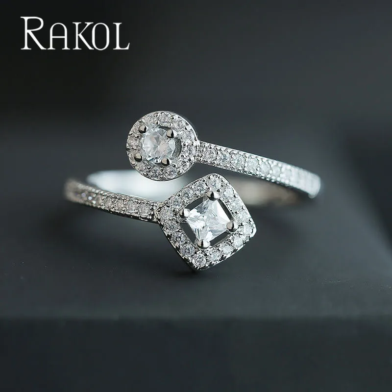 

RAKOL Elegant Simple Opening Adjustable Fashion Cubic Zirconia Ring for Women Wedding Dinner Valentine Gift Jewelry RE2147K