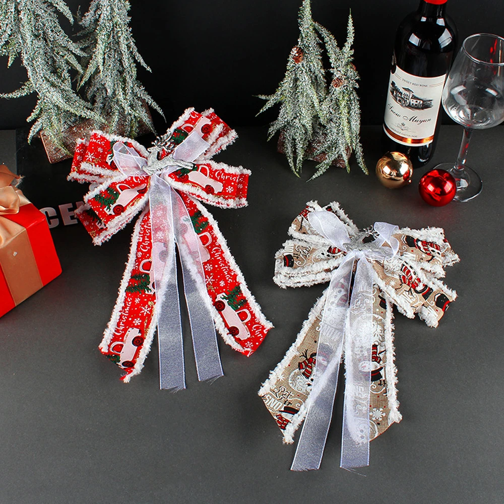 

Large Christmas Bow Ornament Xmas Green Red Bowknot for Christmas Tree DIY Wreath Bow Festival Party Supplies