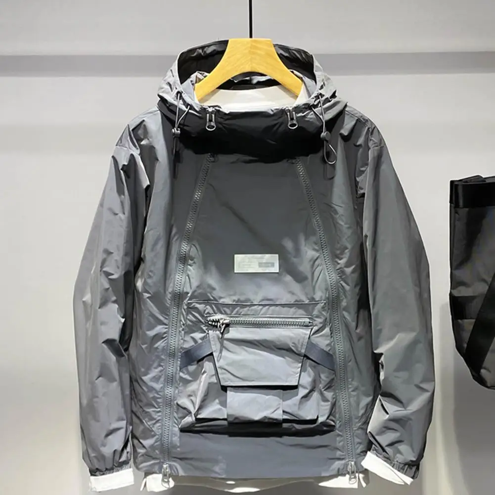 Мужской тренчкот с капюшоном двойными карманами на молнии уличный стиль модная