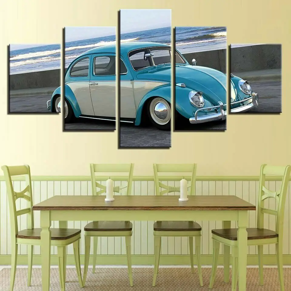

5 Pieces Wall Art Canvas Painting great vintage blue car Poster Modern Art Living Room Decoration Picture Wall No Frame