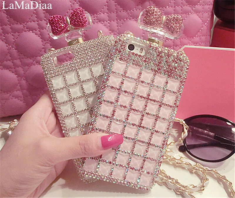 

Роскошный блестящий яркий Стразы флакон духов с бриллиантами с цепью для SamsungS8 S9 S10 S20 S21 S22 PLUS Note8 9 10 20